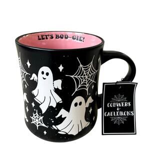 Large Halloween Coffee Mug Ghost, Spiderwebs LET’S BOO-GIE! Cobwebs & Couldrons